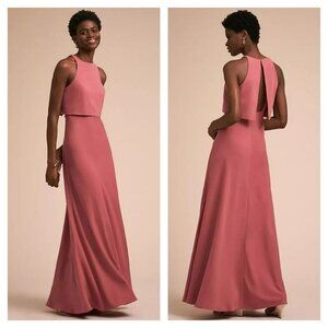 Anthropologie Jill Jill Stuart Iva Maxi Dress Pink Crepe Gown Women’s Size 14